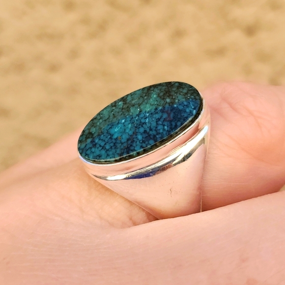 New Men's Chrysocolla 925 Silver Ring. - Picture 9 of 16